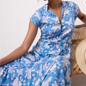 Emerson Fry Frances 3 Frill Midi dress in Peace Sky Blue | XS